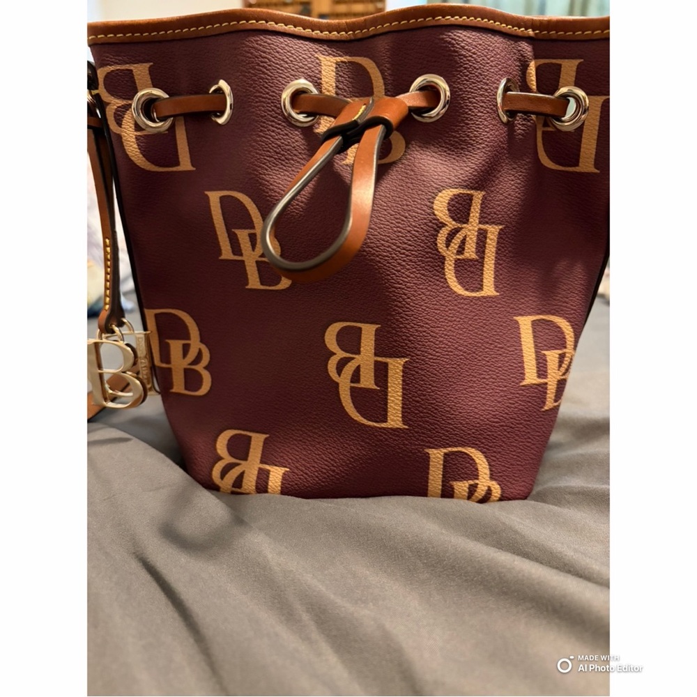 Like NEW- DB DOONEY AND BOURKE Monogram Burgundy Medium Crossbody - Bucket Bag